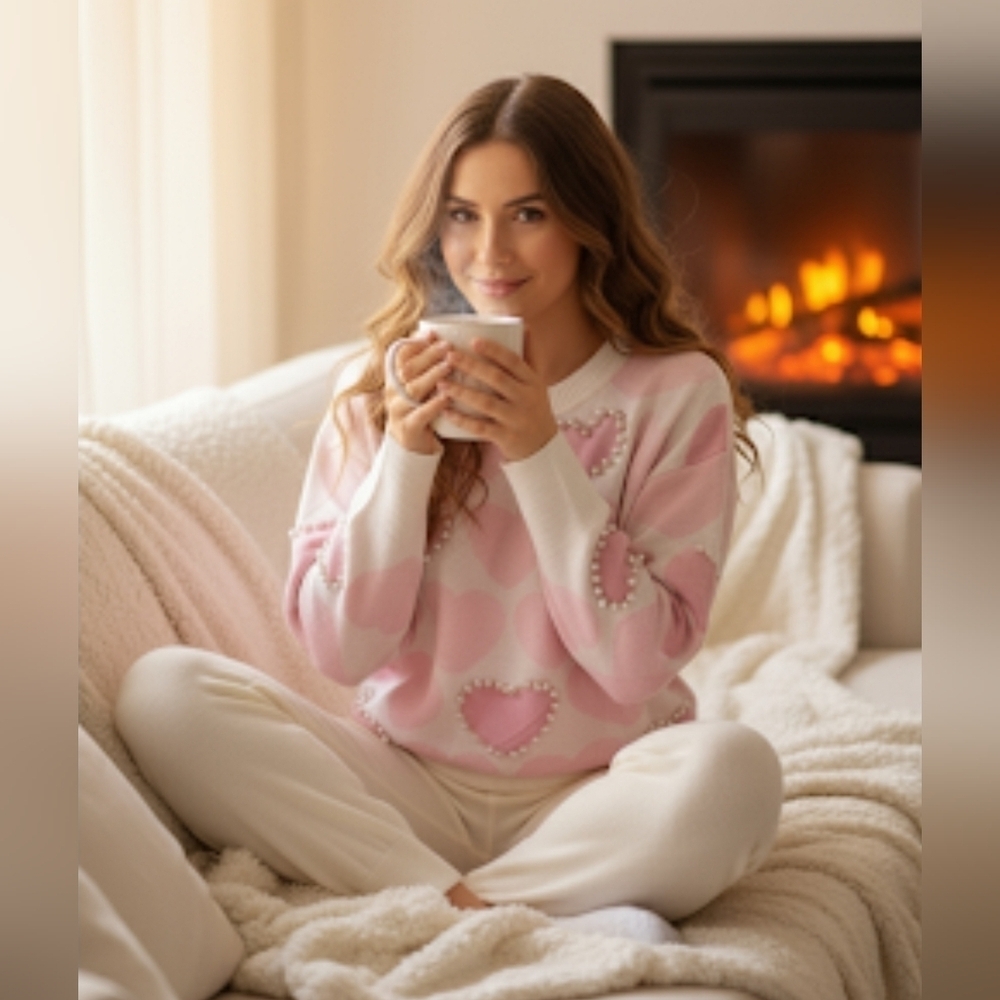 CHICWISH Pinky Heart Pearly Knit Sweater US S